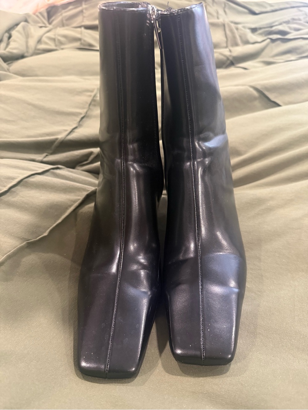 H&M Black Square-Toe Leatherette Ankle Boots